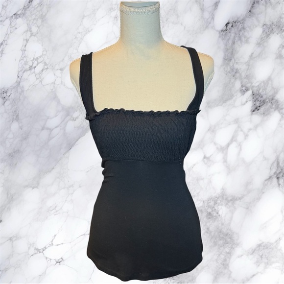 Guess Tops - Guess Jeans Black Smocked Babydoll Tank Top Y2K